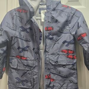 Carter's Blue Raincoat with Red and Gray Vehicles